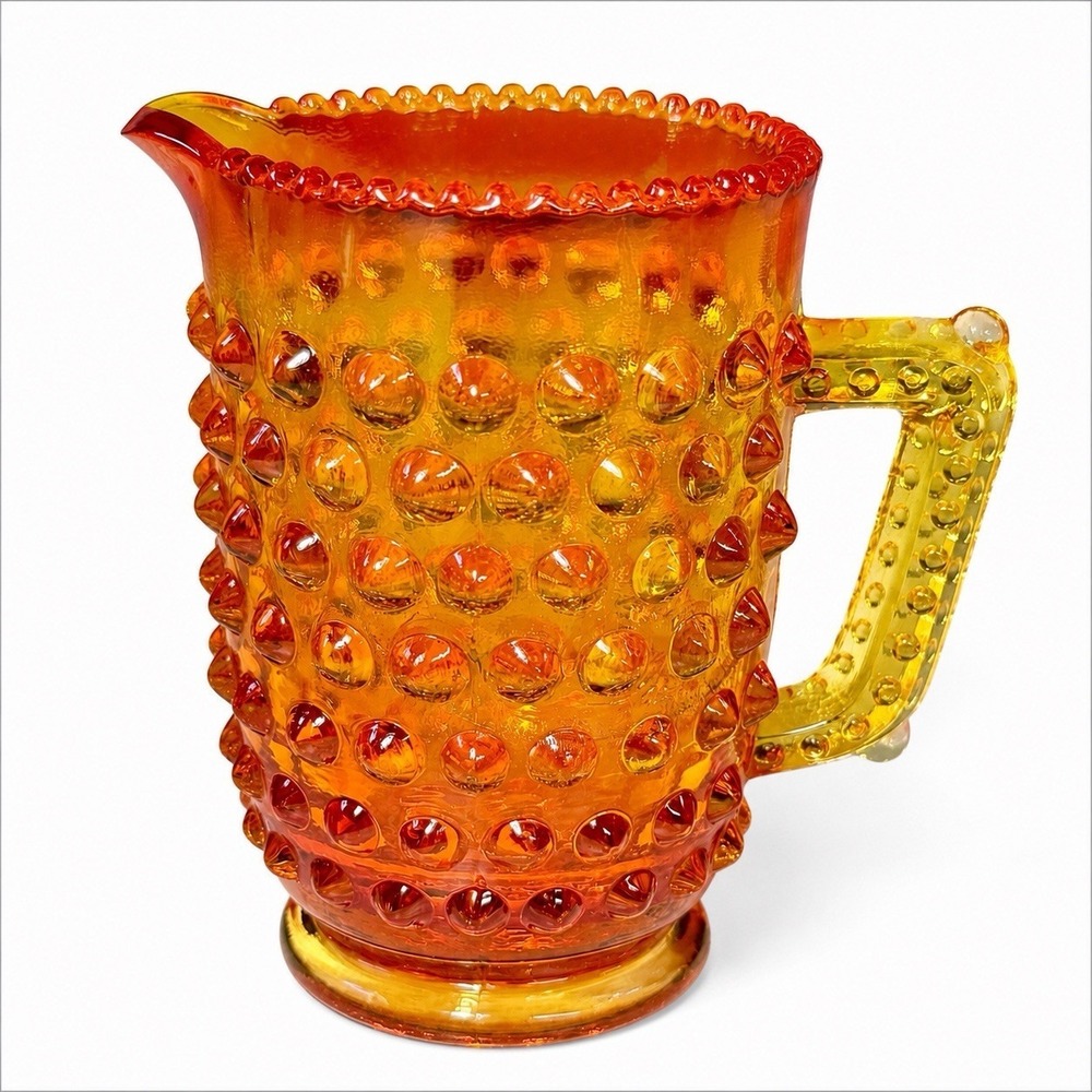 Vintage MCM Fenton Glass Amberina Hobnail Mini Creamer Pitcher 3" UV Glows